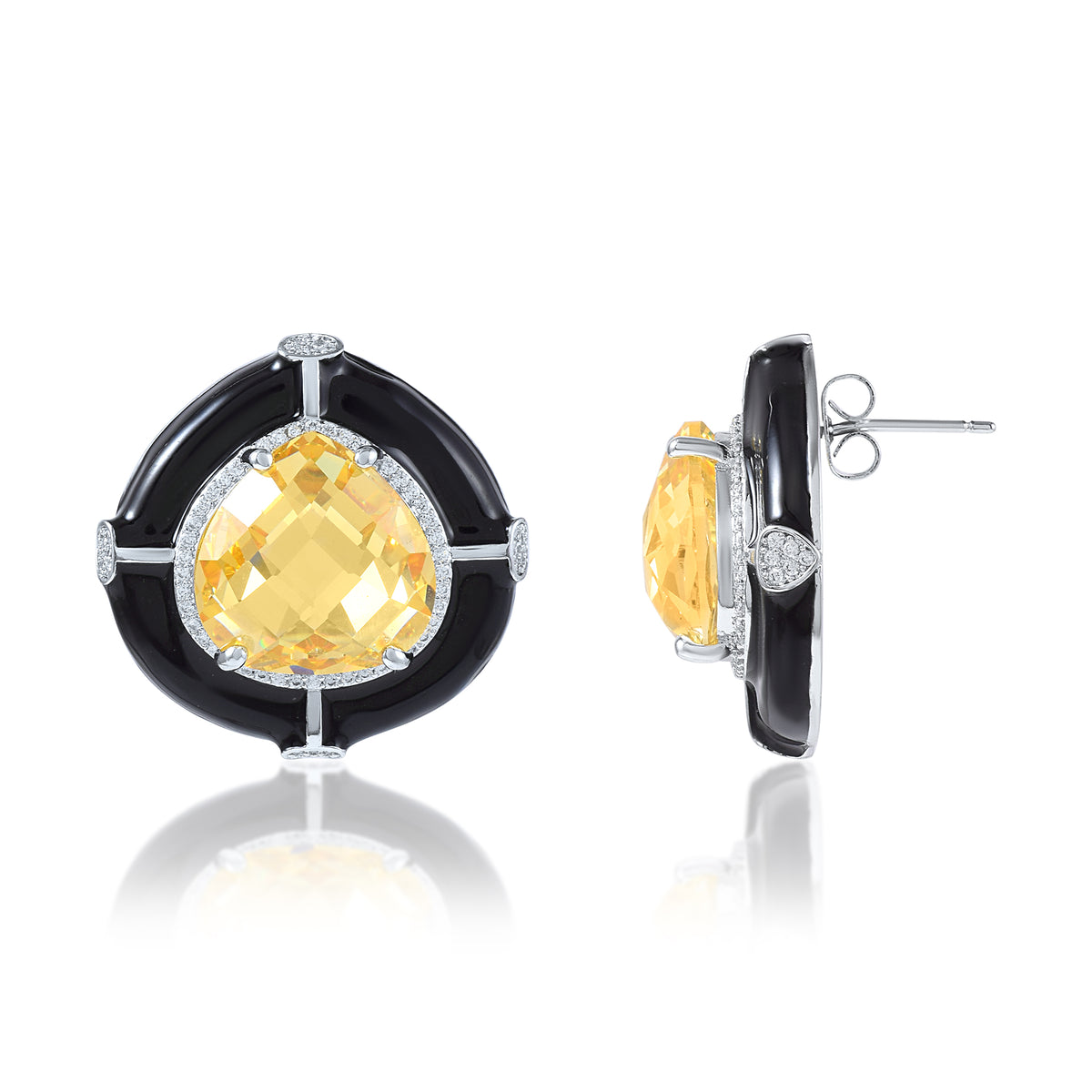 Black Enamel Topaz Studs