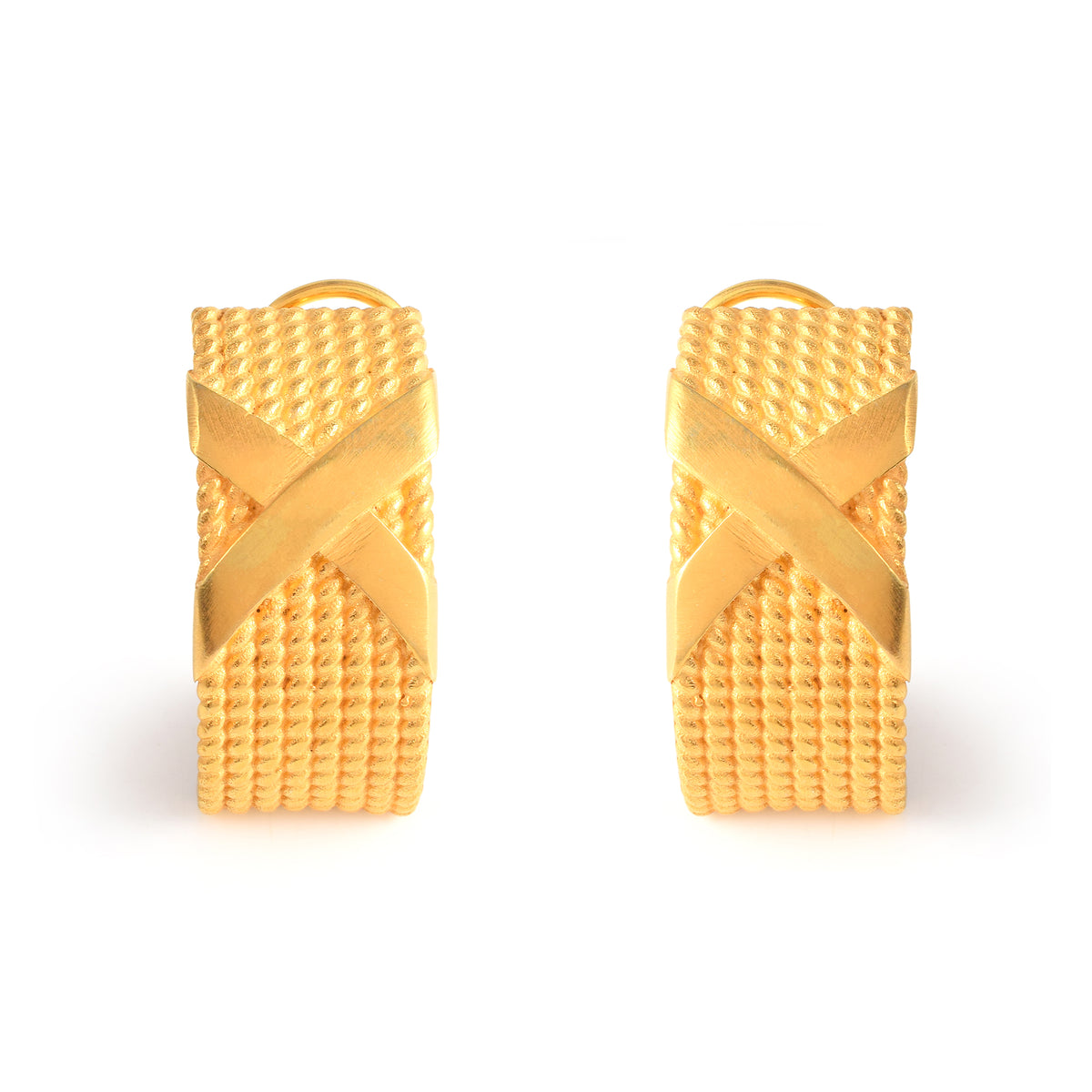 Pleated Cross Gold Earrings