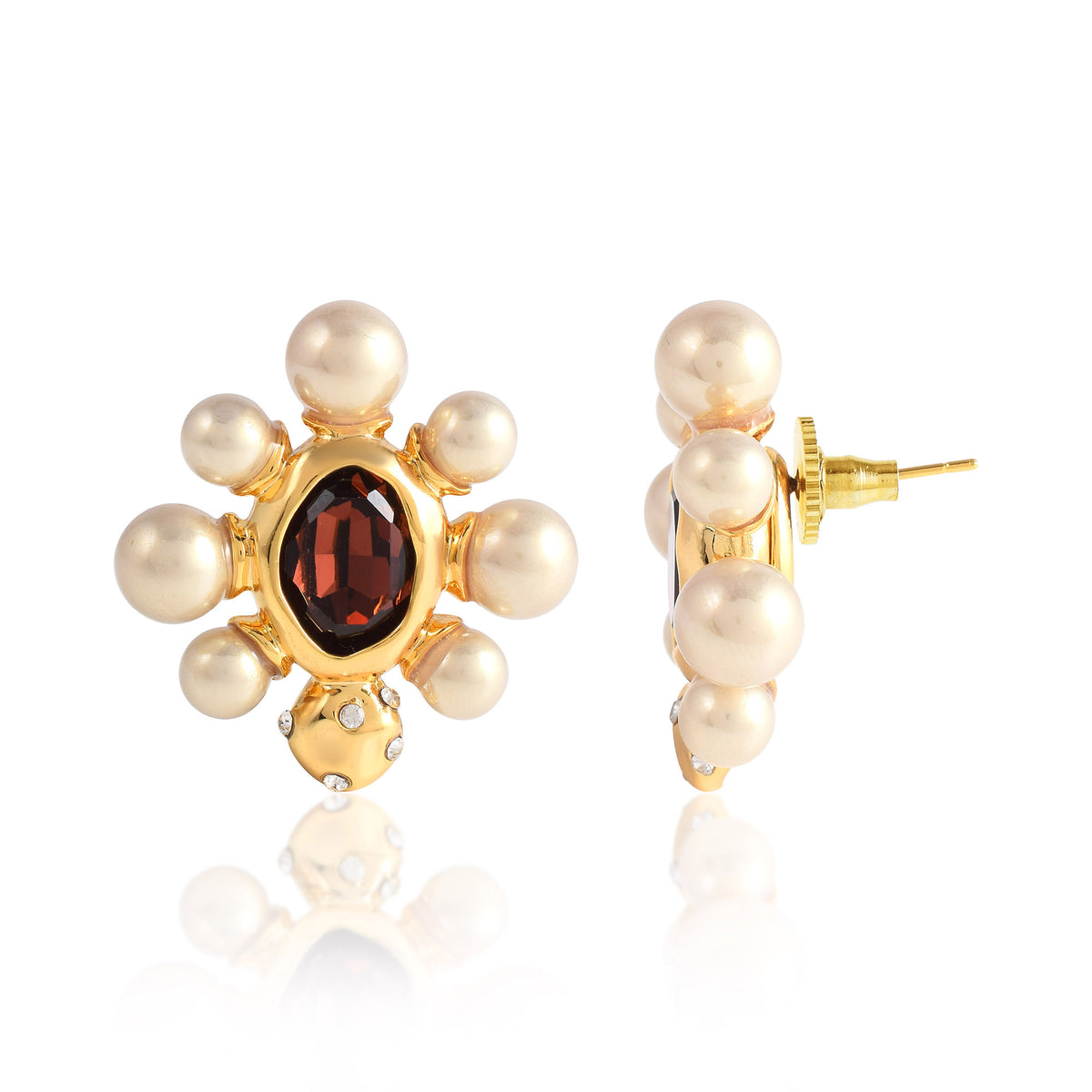 Flower Stone Pearl Studs