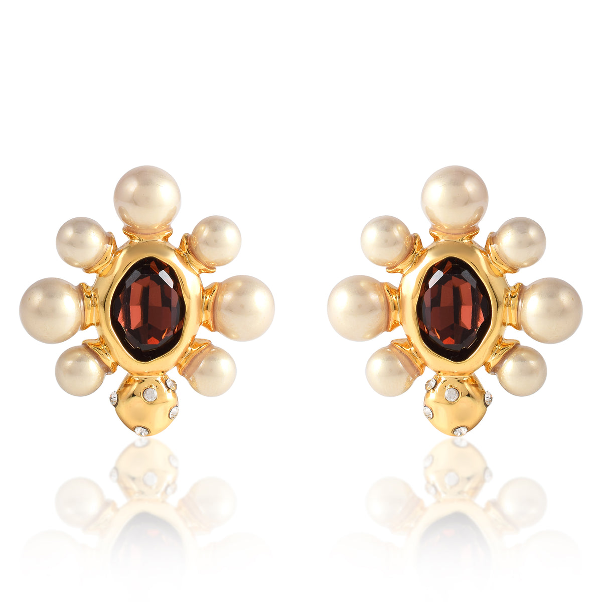 Flower Stone Pearl Studs