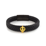 Unisex Strapped Khanda Leather Bracelet- Gold finish