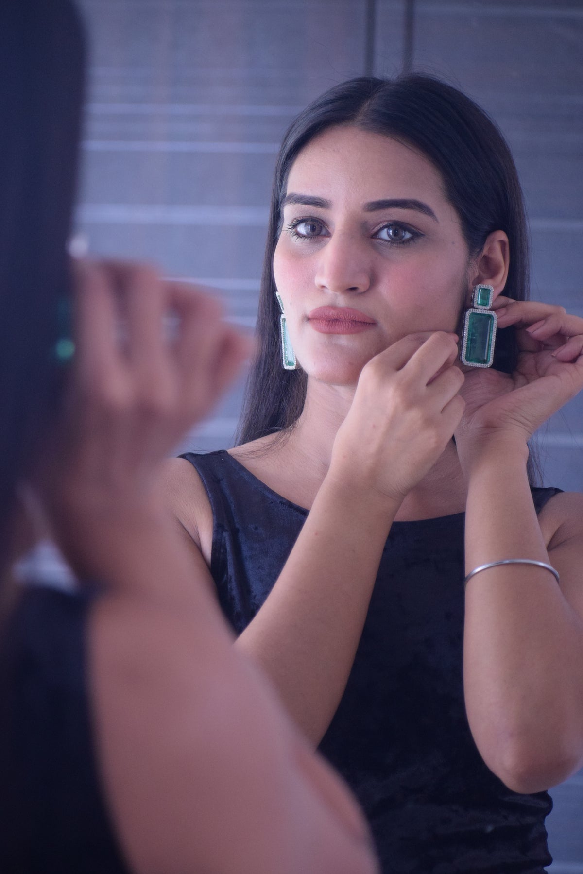 Emerald Doublet Rectangular Earrings