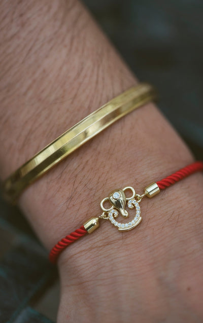 Men's Ganesha Charm Red Rope Bracelet