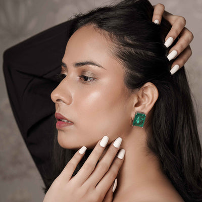 Rectangular Emerald Stud Earrings