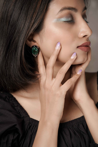 Black Enamel Emerald Earrings