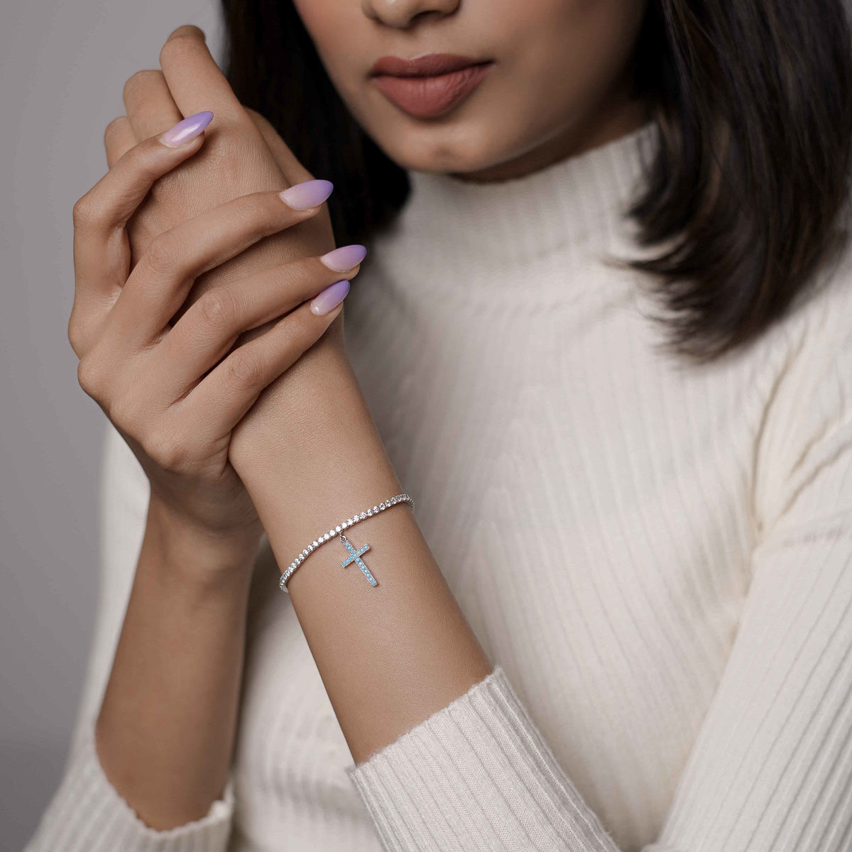 Pure Silver Aqua Cross Bracelet
