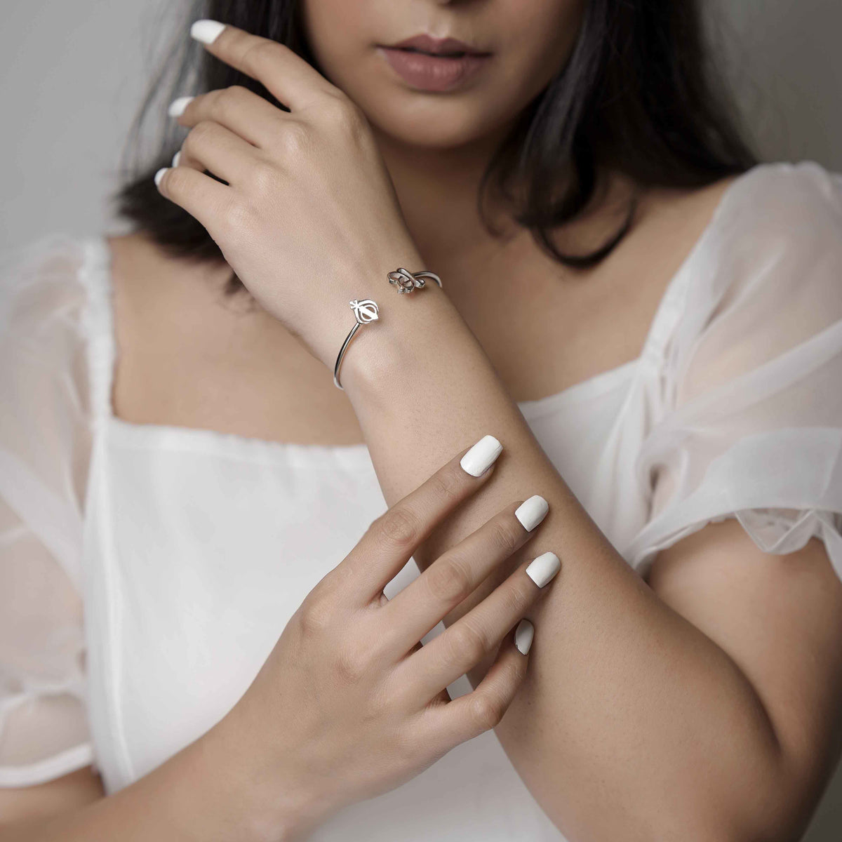 Pure Silver Ek Onkar Khanda Cuff bracelet- silver finish