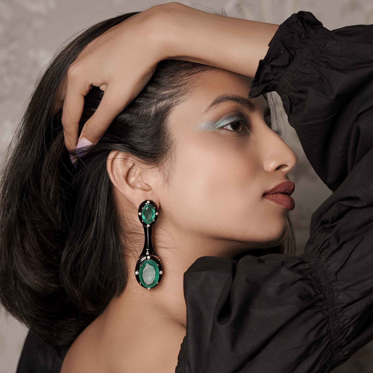 Emerald Doublet Enamel Earrings