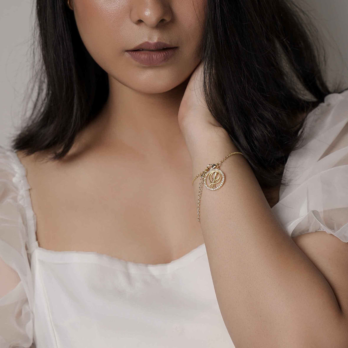 Hanging Khanda Swarovski Chain Bracelet