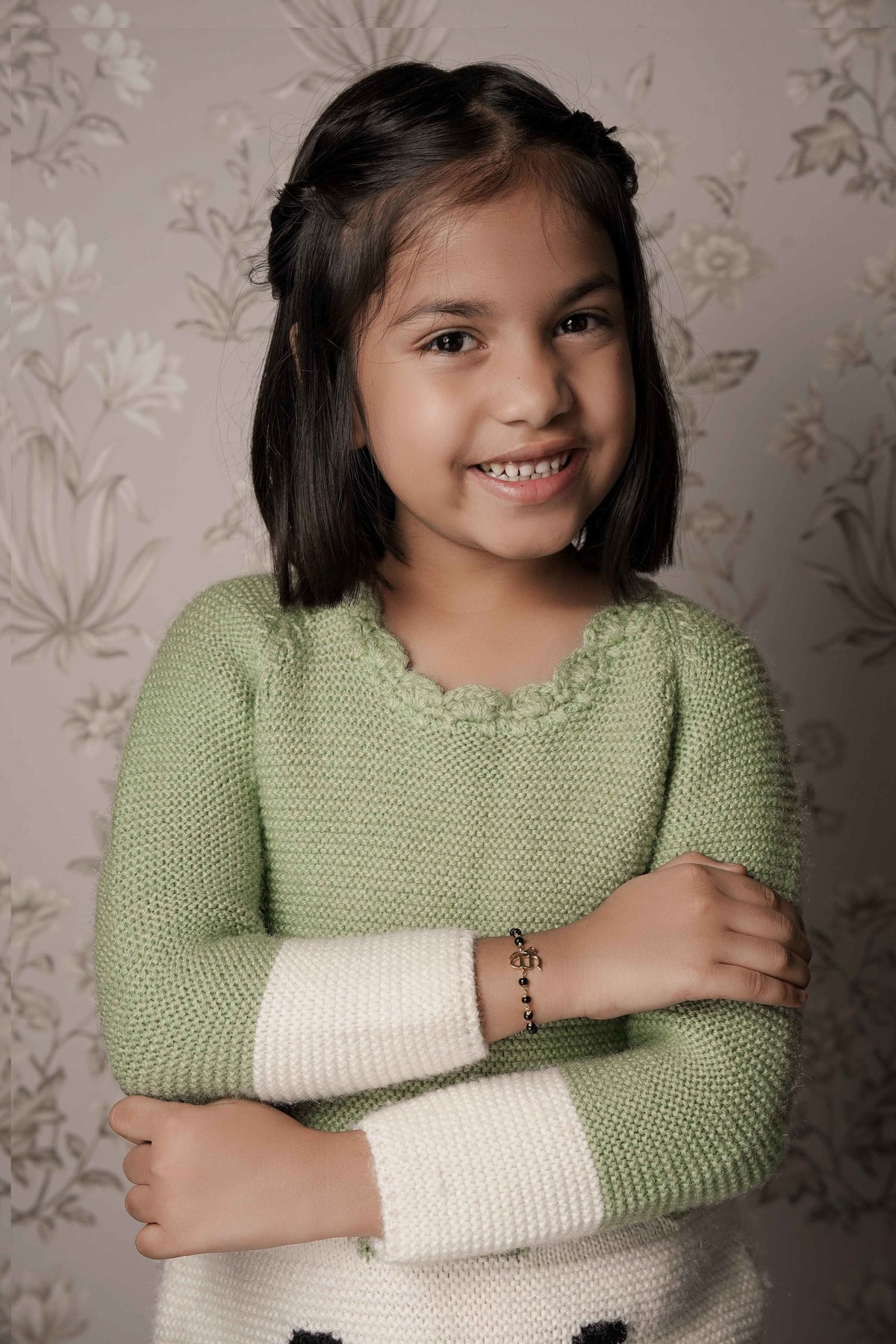 Pure Silver Ek Onkar Black Bead Bracelet- Kids Size