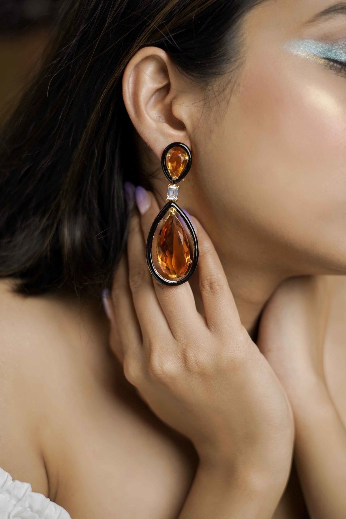 Orange Crystal Doublet Flowy Earrings