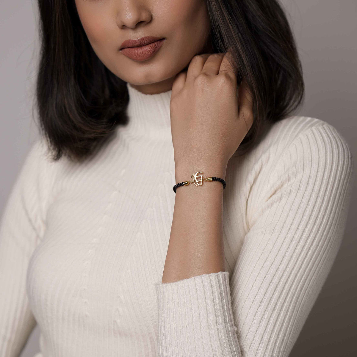 Unisex Pure Silver Ek Onkar Black Rope Bracelet