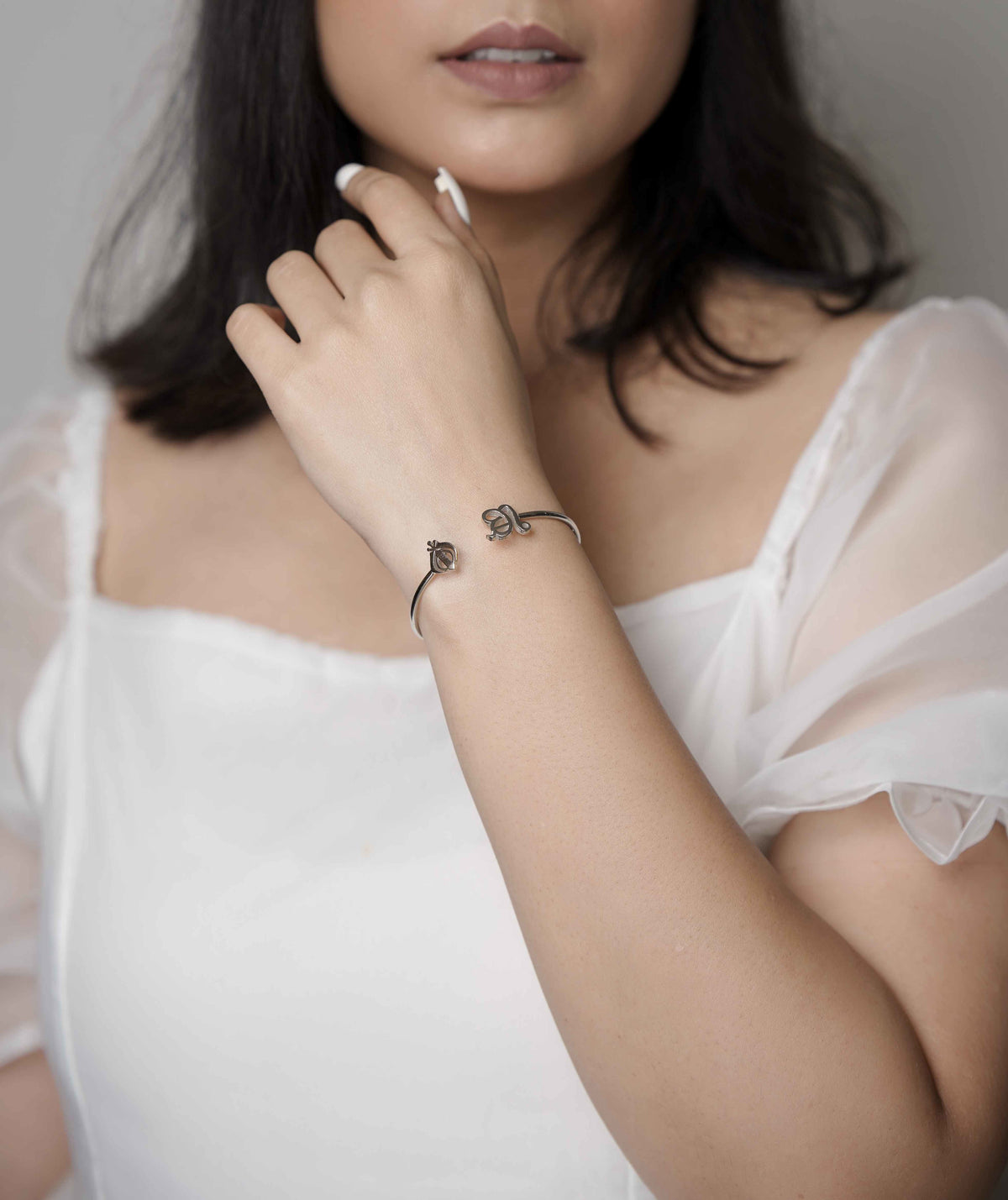 Pure Silver Ek Onkar Khanda Cuff bracelet- silver finish