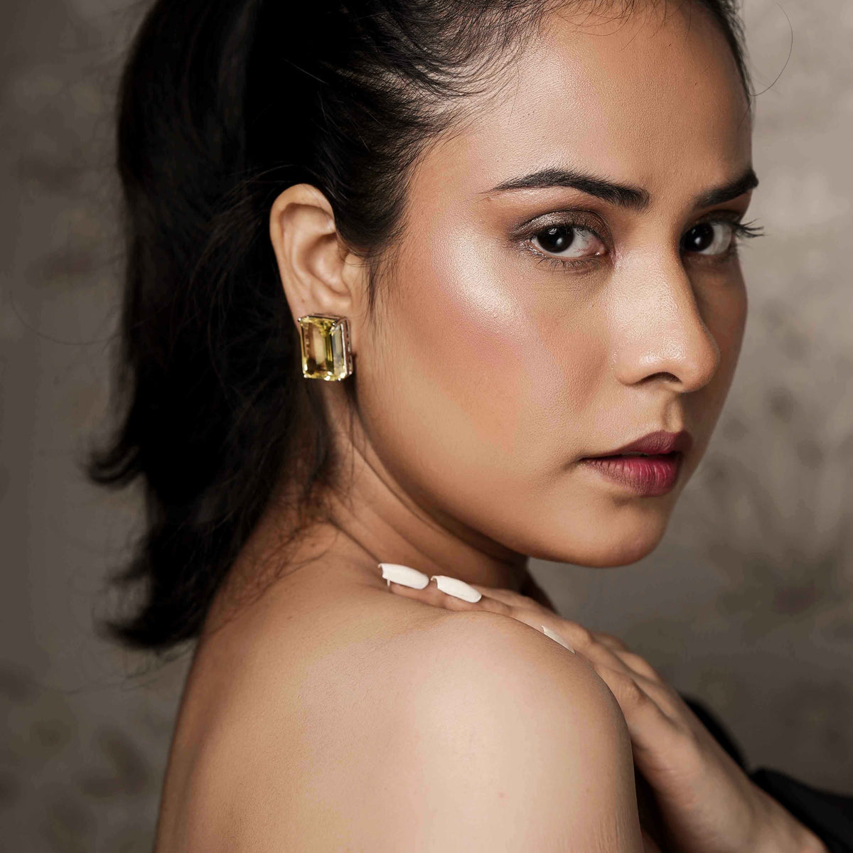 Yellow Crystal Rectangular Studs