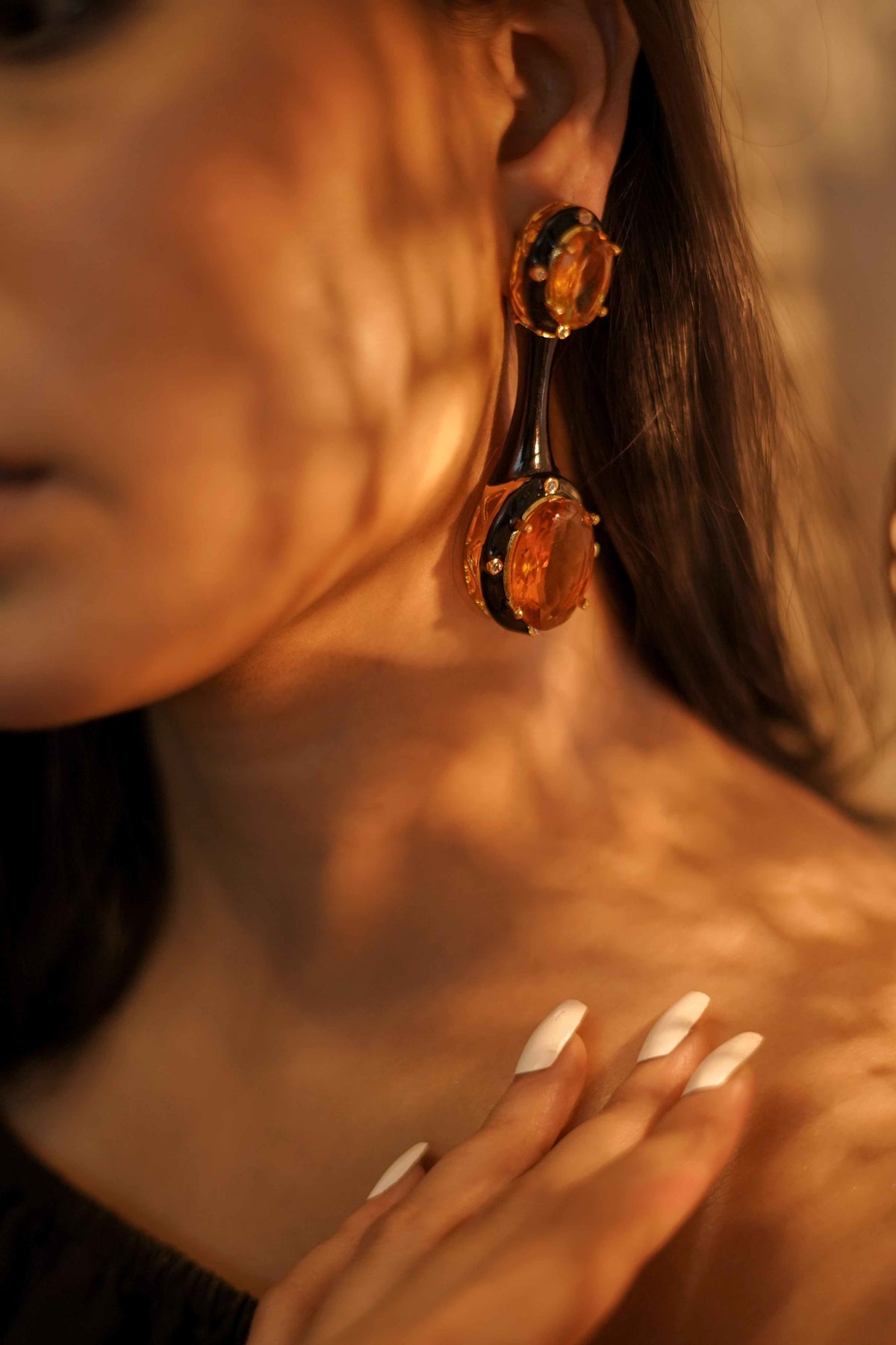 Orange Crystal Doublet Enamel Earrings