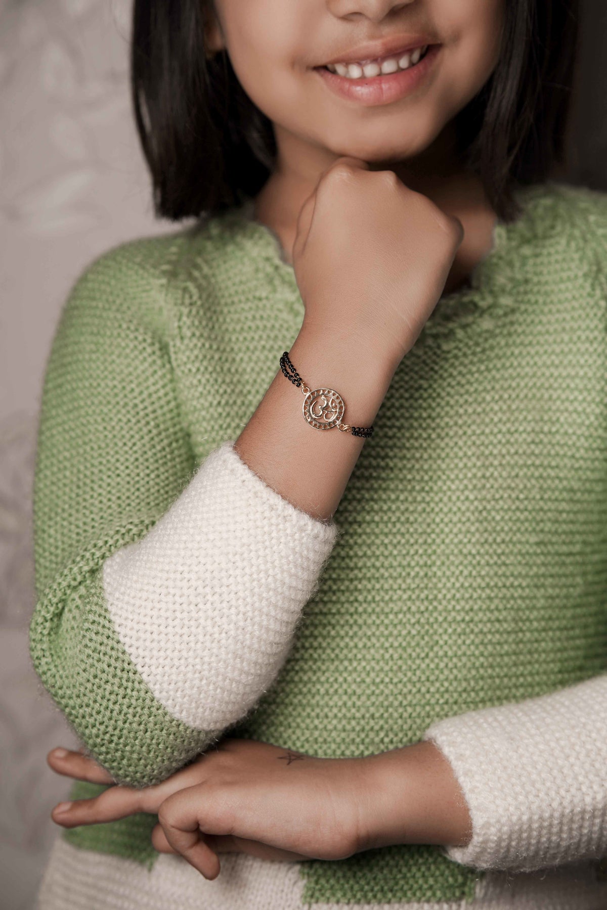 Om Black Beads Kids Bracelet