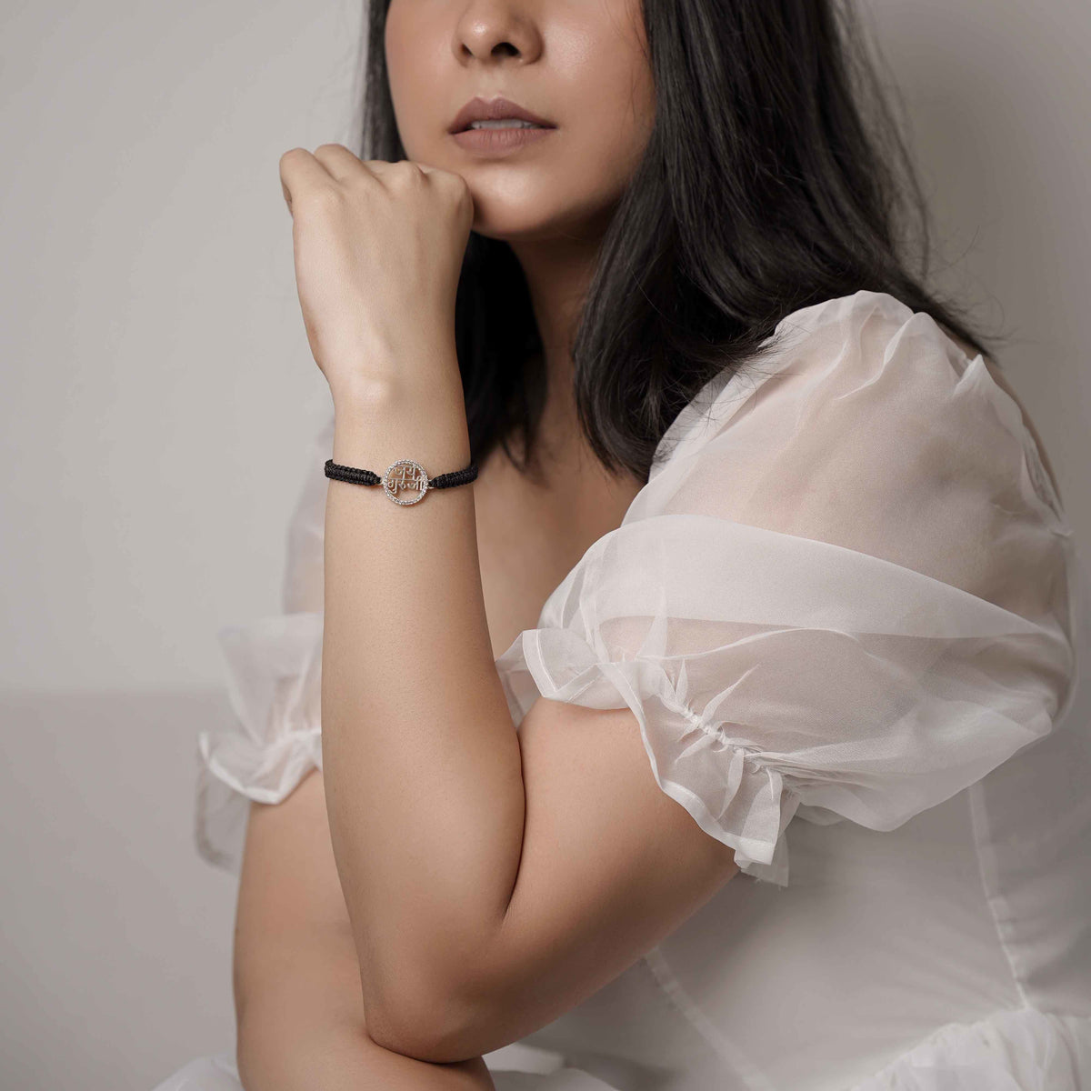 Pure Silver Jai Guruji Rope Bracelet- Silver Finish