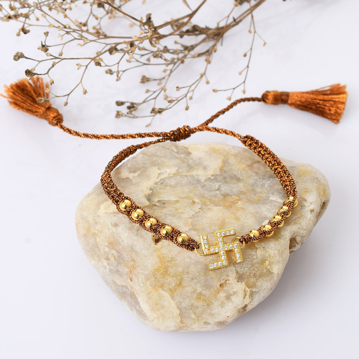 Swastik Brown Rope Swarovski Bracelet