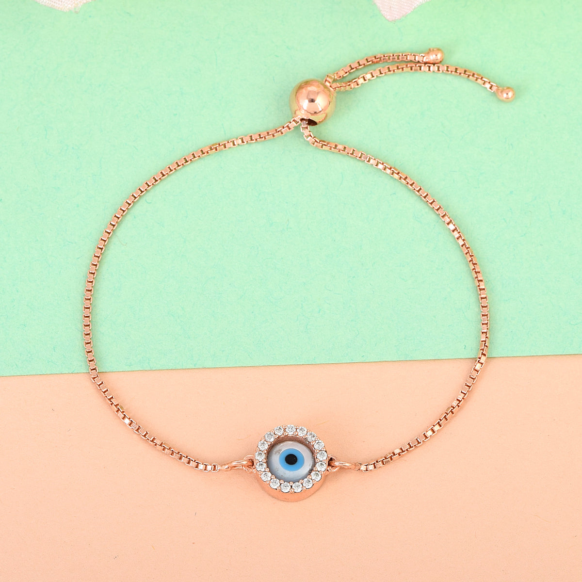 Pure Silver Rose Dab Evil Eye Chain Bracelet