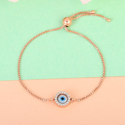 Pure Silver Rose Dab Evil Eye Chain Bracelet