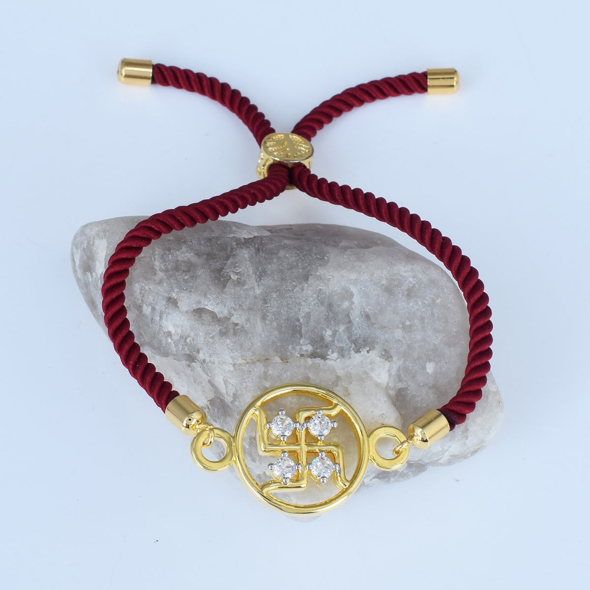 Men's Swastik Swarovski Maroon Rope Bracelet