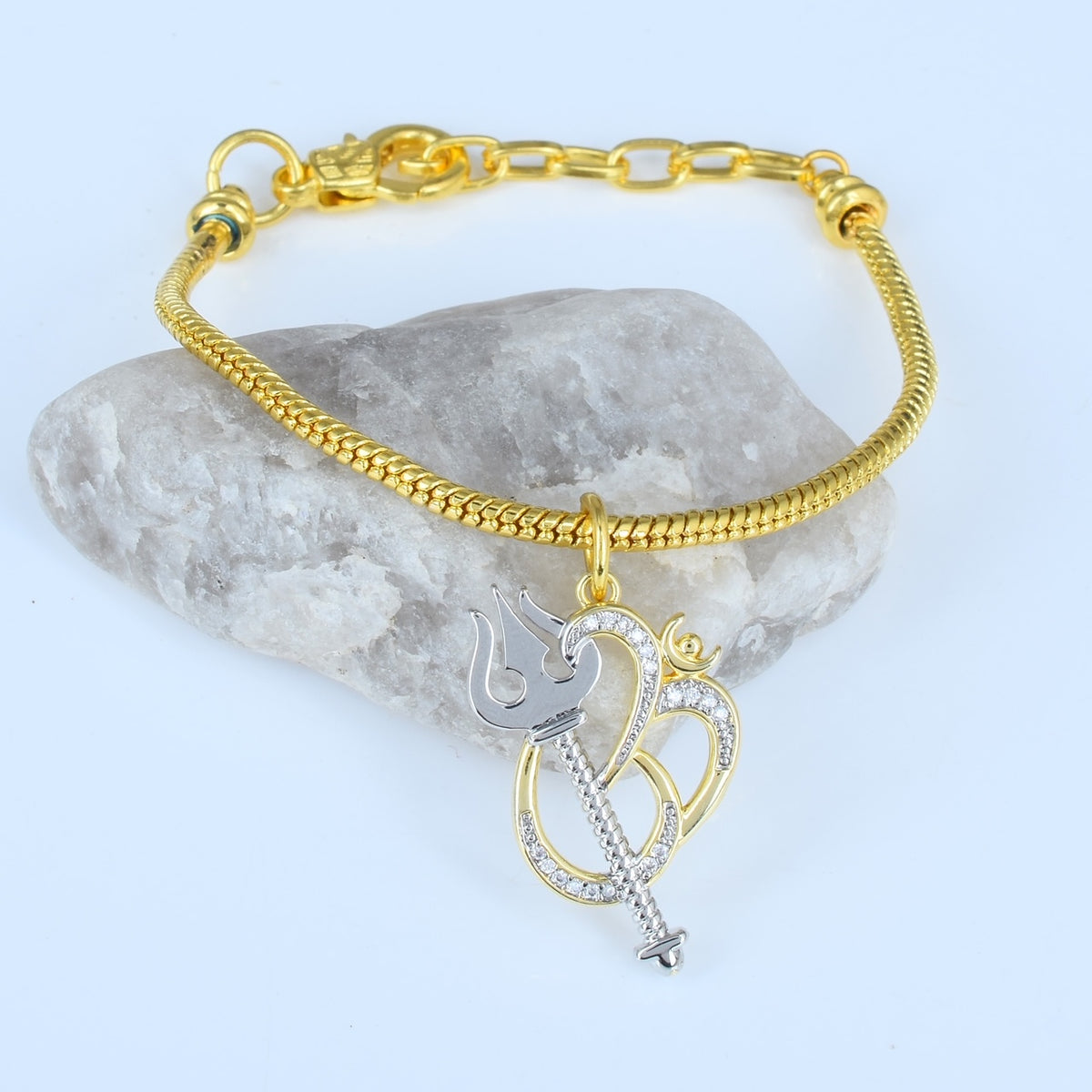 Men's Hanging Om Trishul Swarovski Chain Bracelet