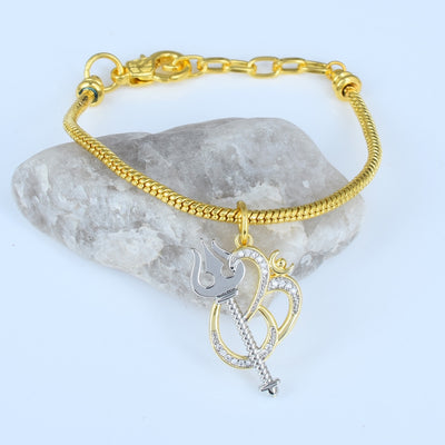 Hanging Om Trishul Swarovski Chain Bracelet
