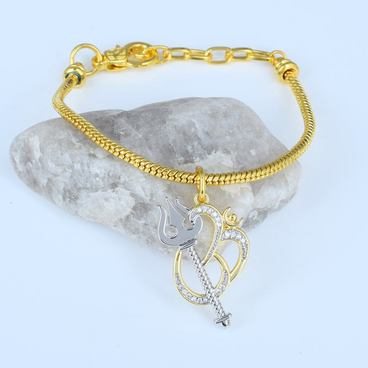 Hanging Om Trishul Swarovski Chain Bracelet