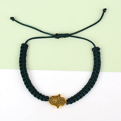 Oxidised Gold Hamsa Green Thread Bracelet