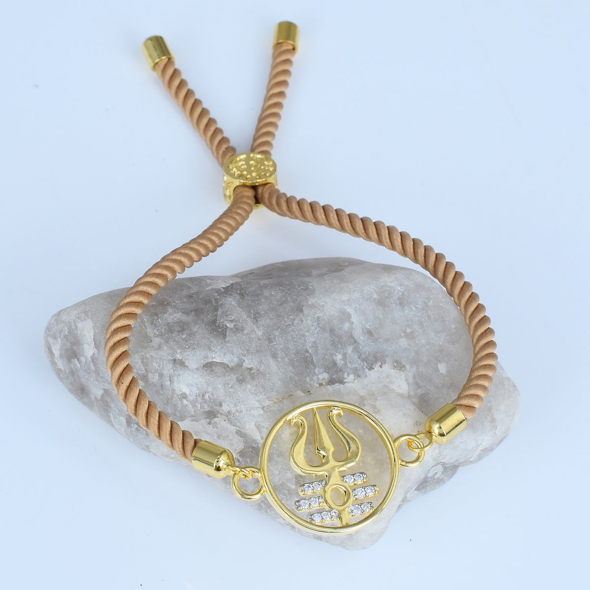 Men's Trishul Swarovski Brown Rope Bracelet