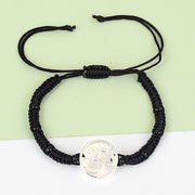 Pure Silver Om Beaded Black Thread Bracelet