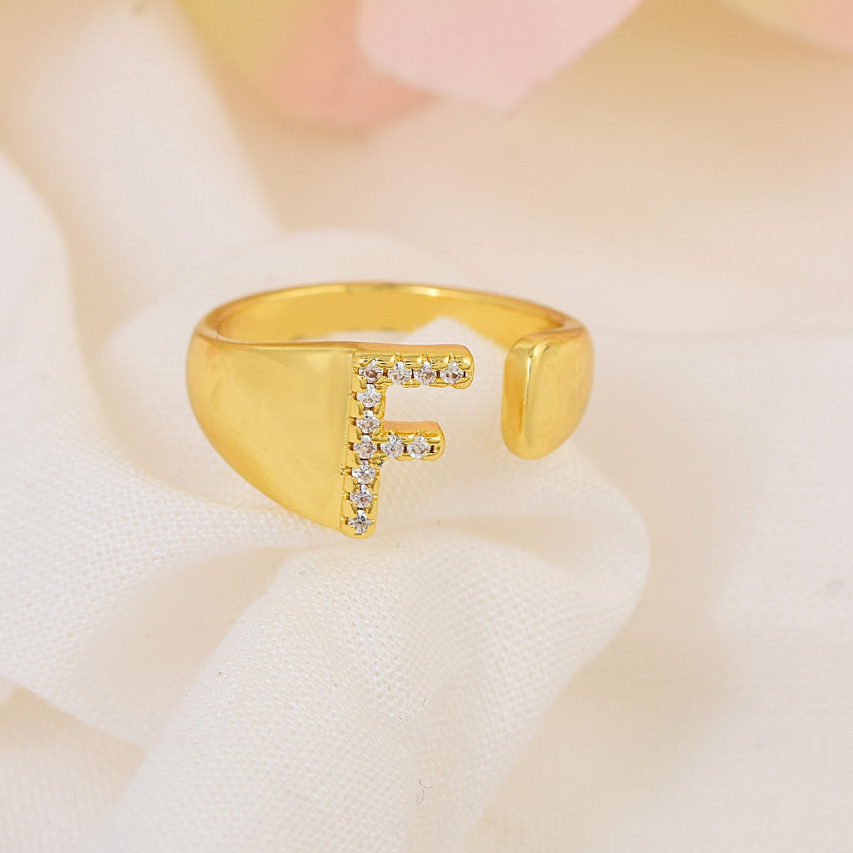 Letter F Swarovski Ring