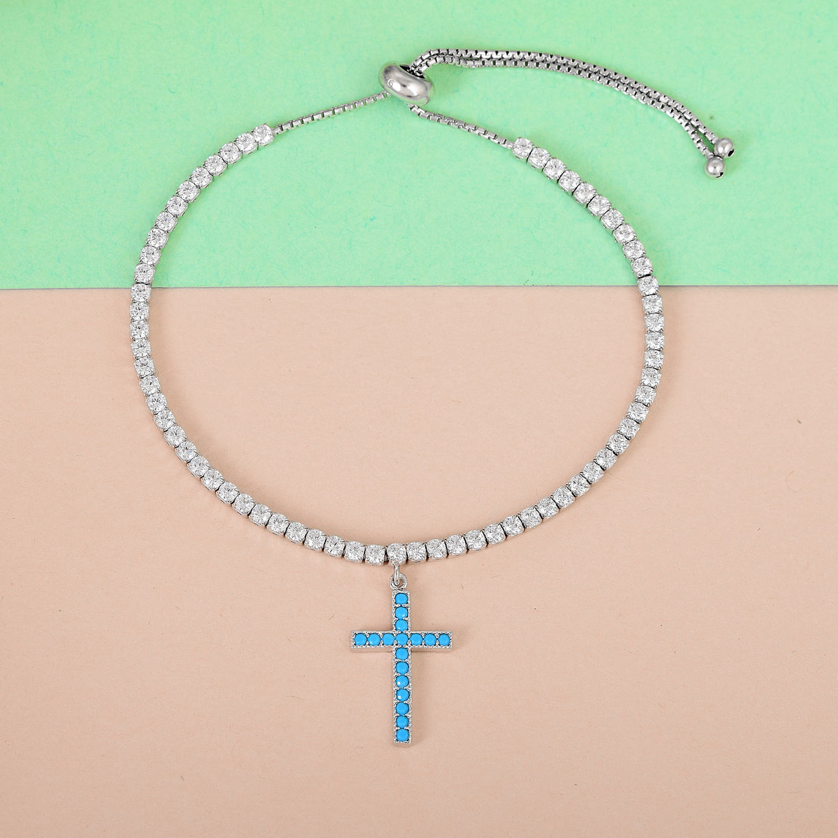 Pure Silver Aqua Cross Bracelet
