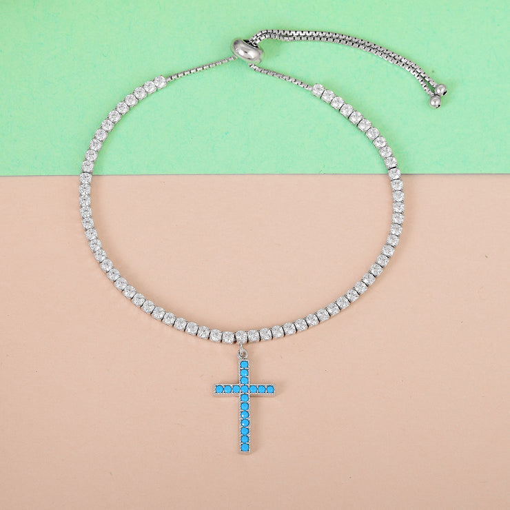Pure Silver Aqua Cross Bracelet