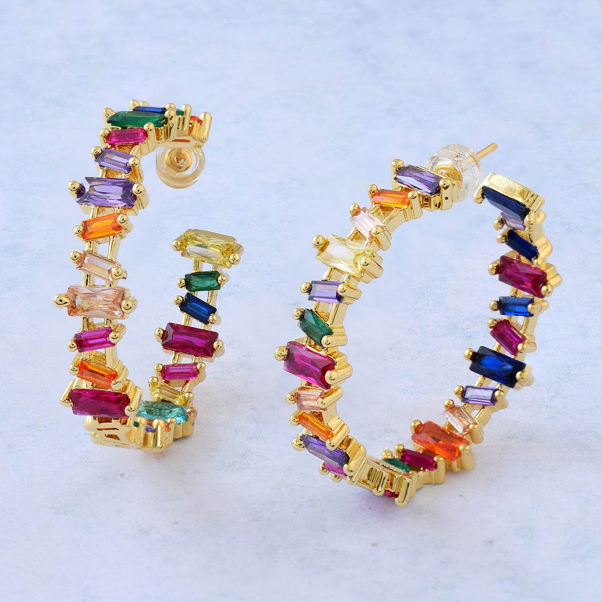 Multicolor Baguette Hoops