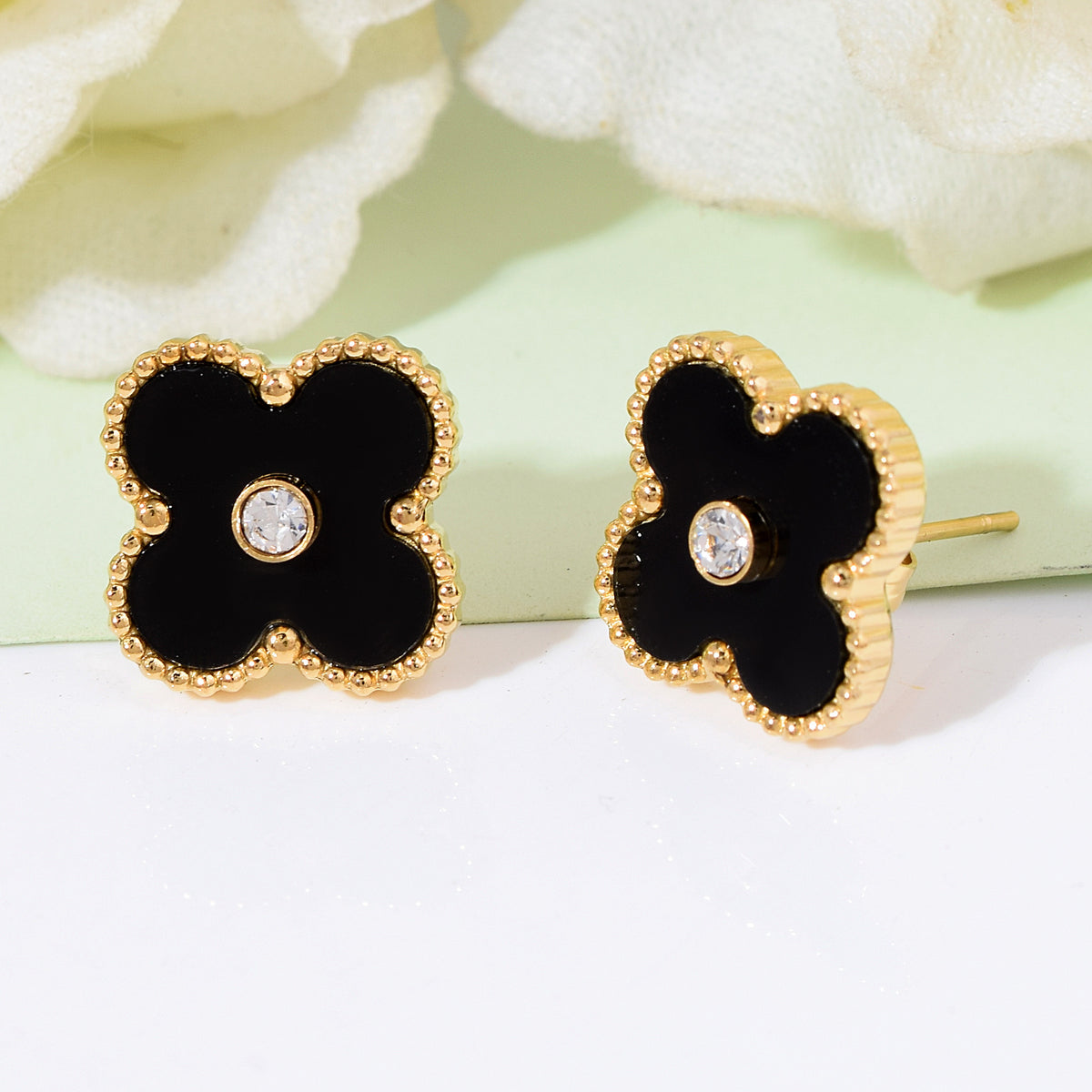 Black Flower Studs