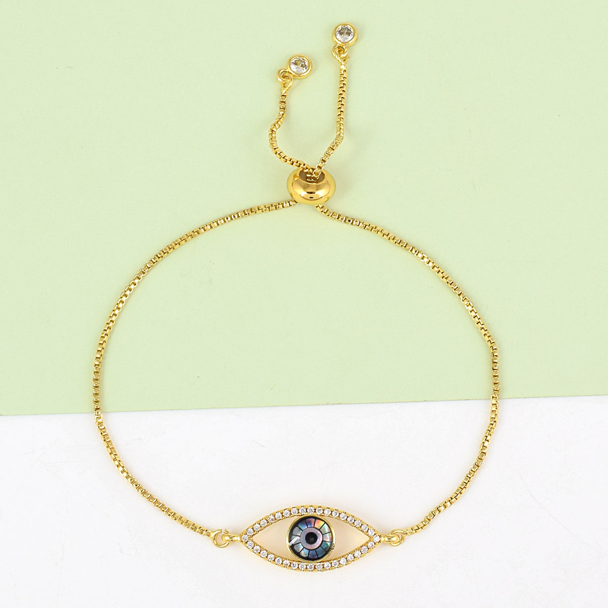 Eye Shaped Mother Of Pearl Gold Chain Bracelet