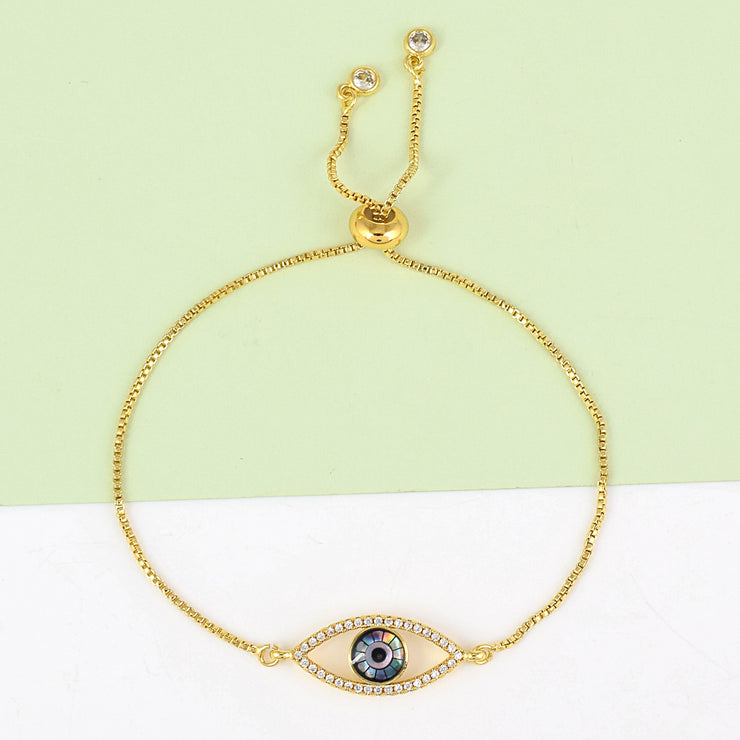 Eye Shaped Mother Of Pearl Gold Chain Bracelet
