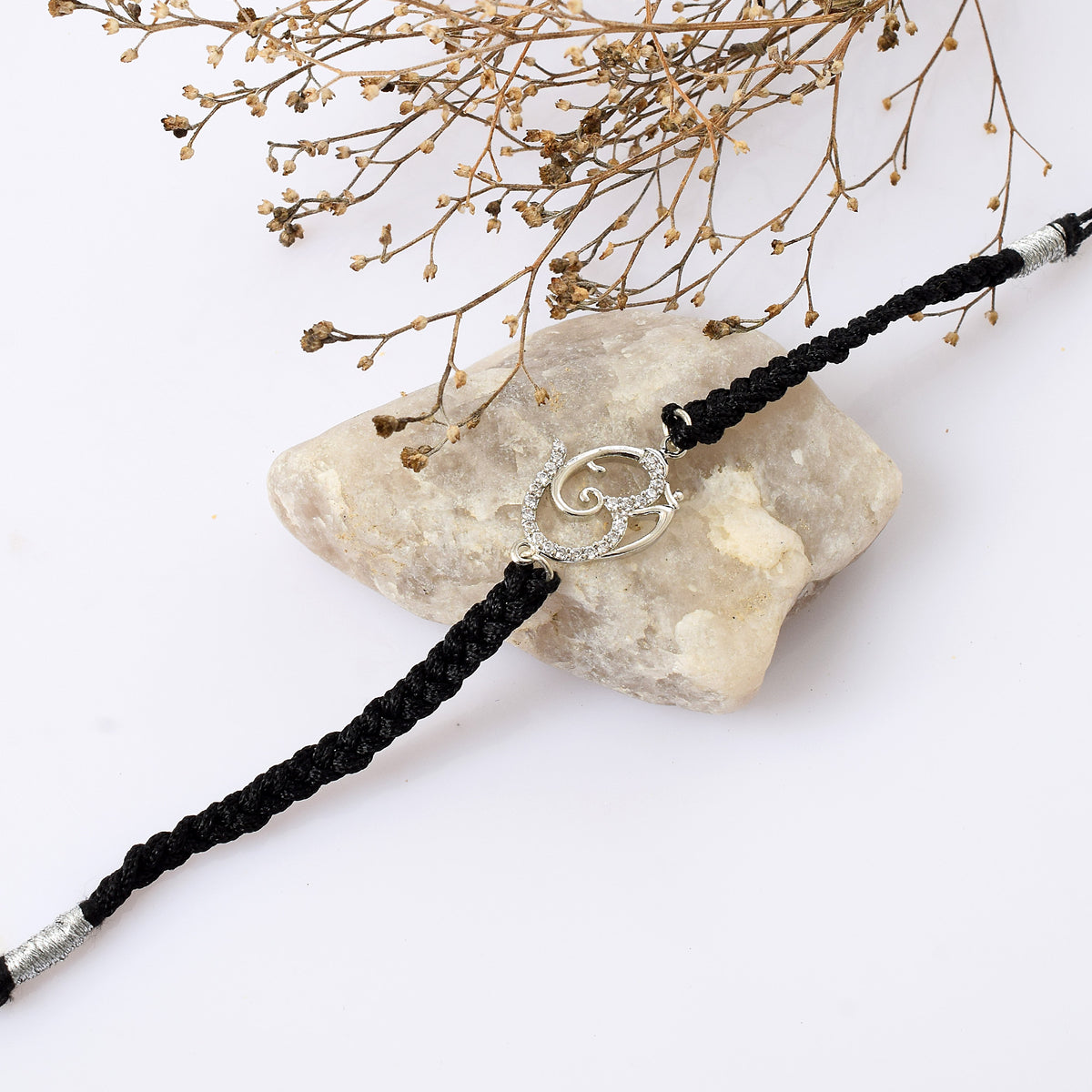 Om Swarovski Black Thread Bracelet