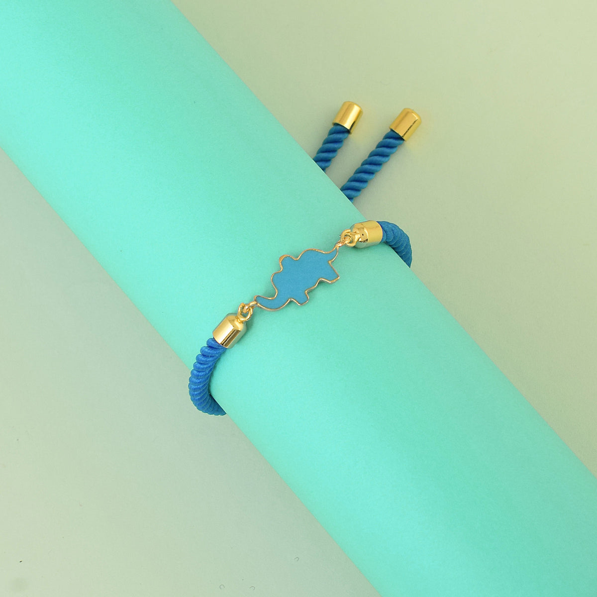 Pure Silver Blue Elephant Rope Bracelet