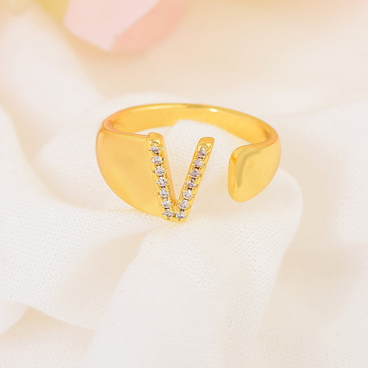 Letter V Swarovski Ring