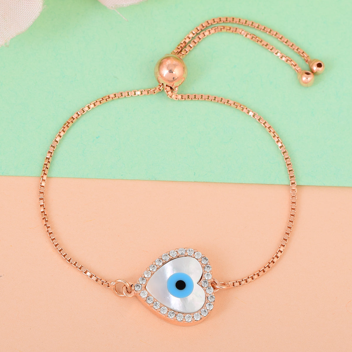 Pure Silver Evil Eye Rose Love Chain Bracelet