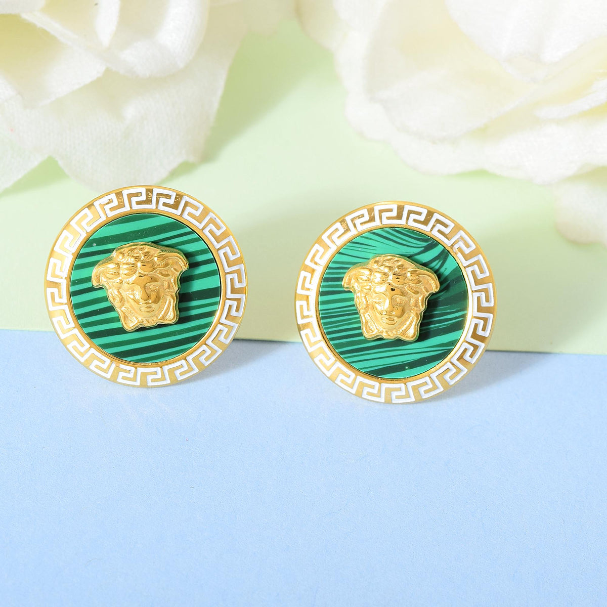 Empress Paris Green and Gold Stud Earrings