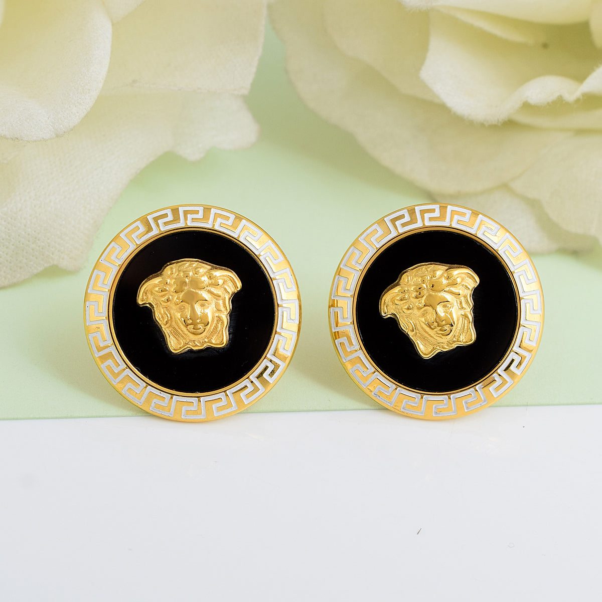 Empress Paris Black and Gold Stud Earrings