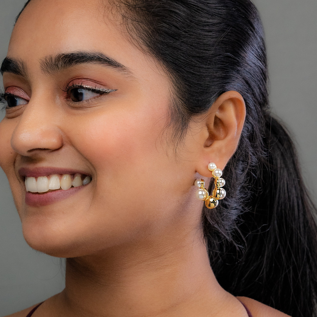 Sun Moon Pearl Twisted Hoops