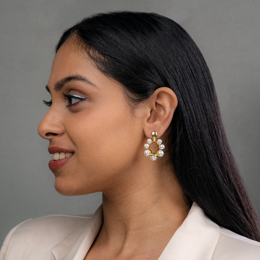 Pearl Round Gold Stud Earrings