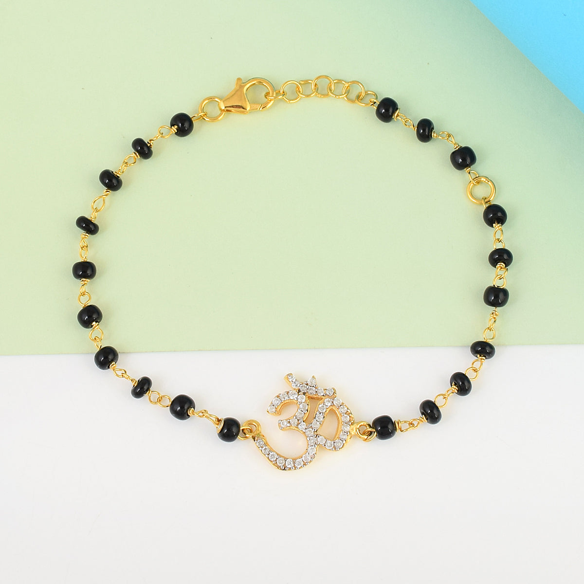 Pure Silver Om Swarovski Nazariya Bead Bracelet