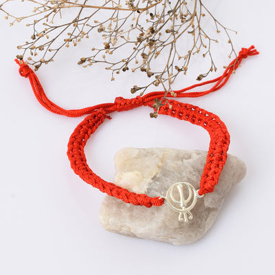 Pure Silver Khanda Red Thread Bracelet