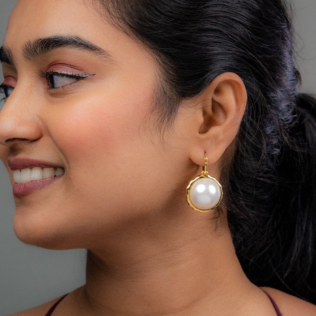 Hanging Gold Pearl Earrings