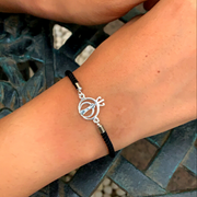 Pure Silver Black Rope Khanda Bracelet